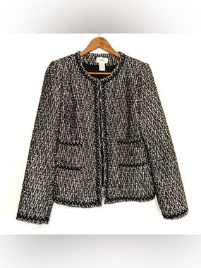 Neiman Marcus Exclusive Classic Textured Tweed Jacket Short Blazer Size M